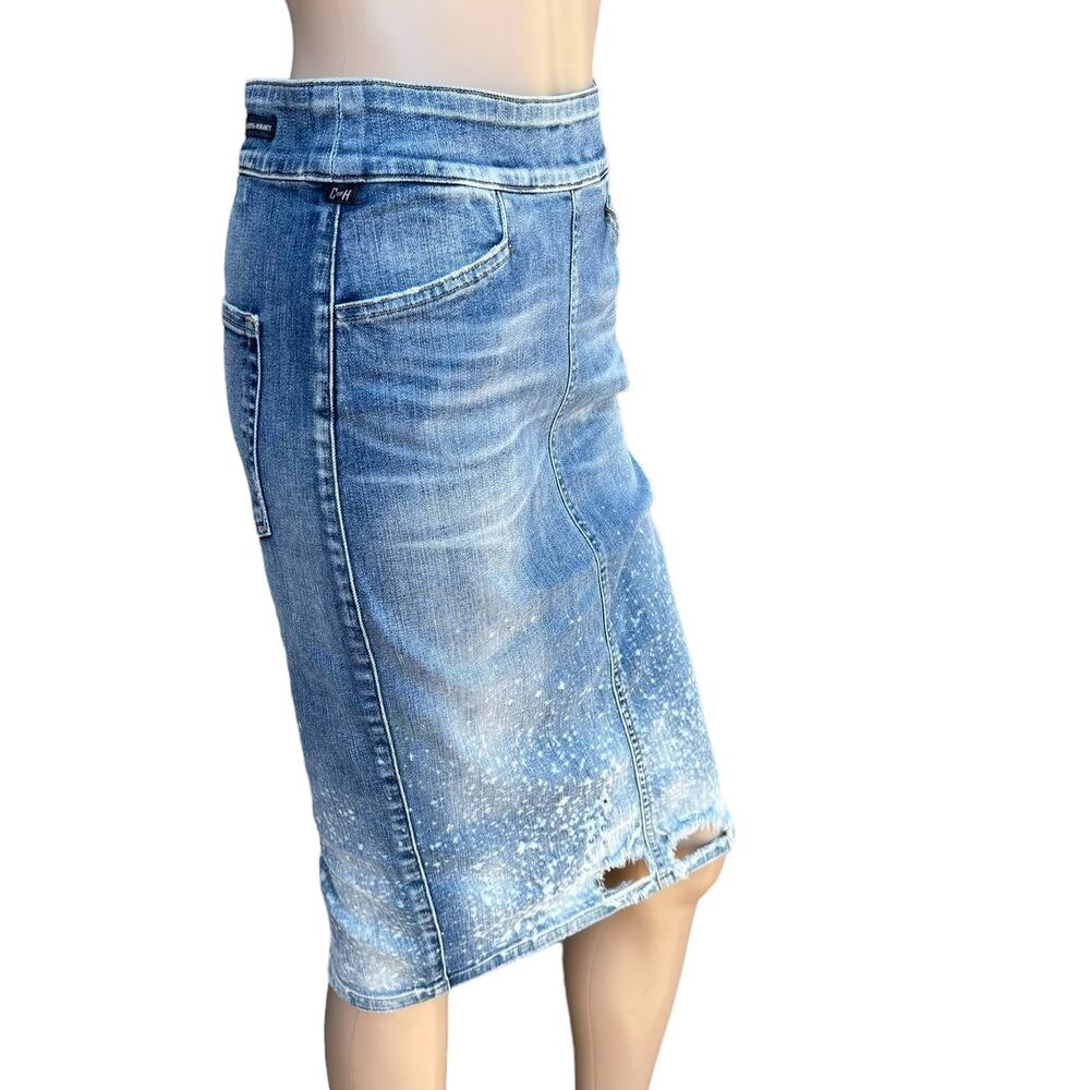 Citizens of Humanity Karmen Splattered Shredded Denim Pencil Skirt 27